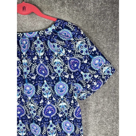 Talbots V-Neck Tiered Short Sleeve Blue Floral Crop Top Womens Large Lightweight - Picture 9 of 14